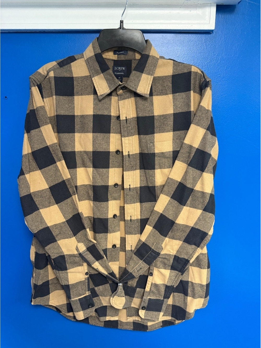 J.Crew Buffalo Check Cotton Flannel Shirt Mens Classic Fit Medium Tan Black